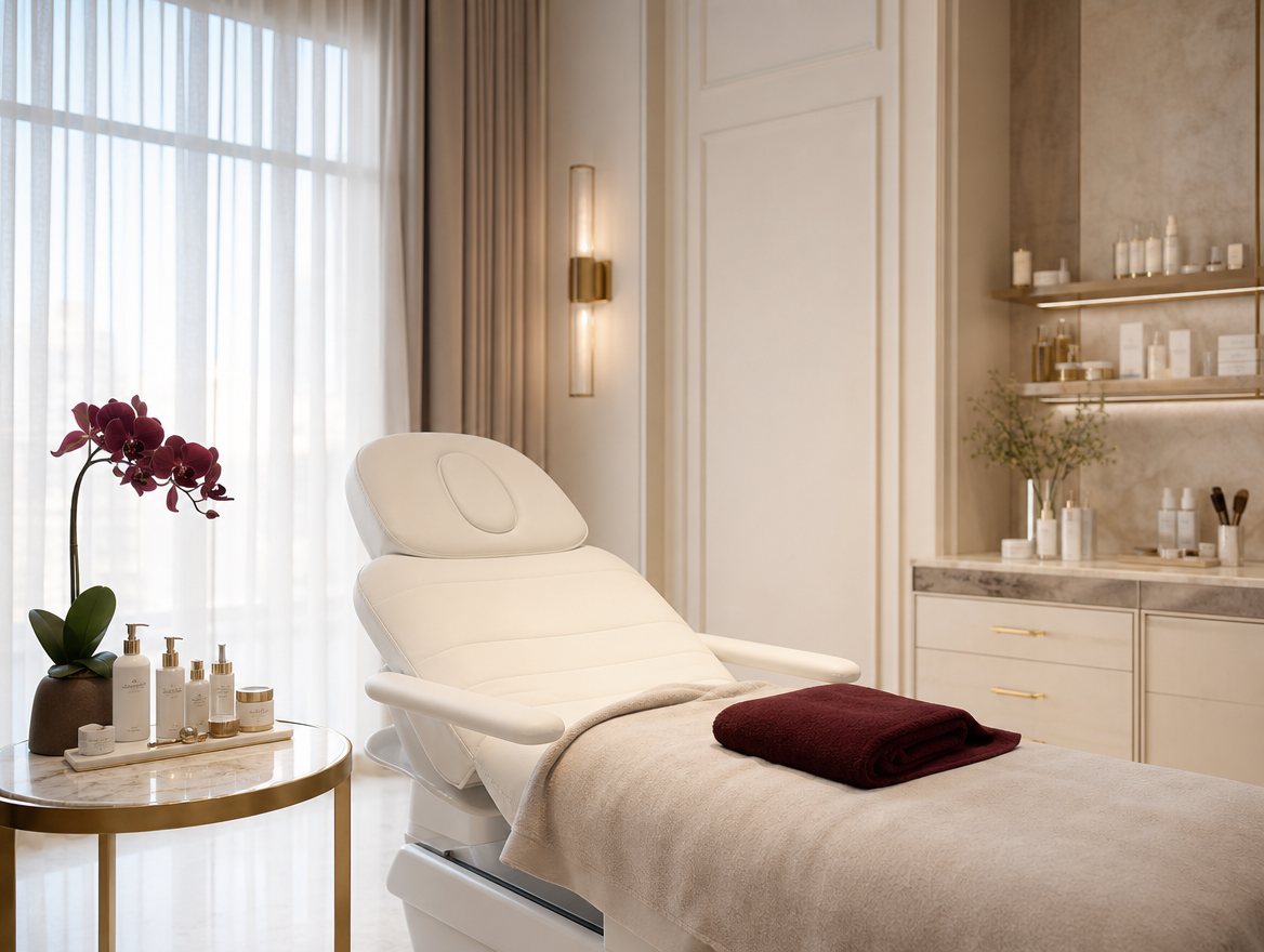 Elegantes Beauty-Atelier mit Behandlungsliege